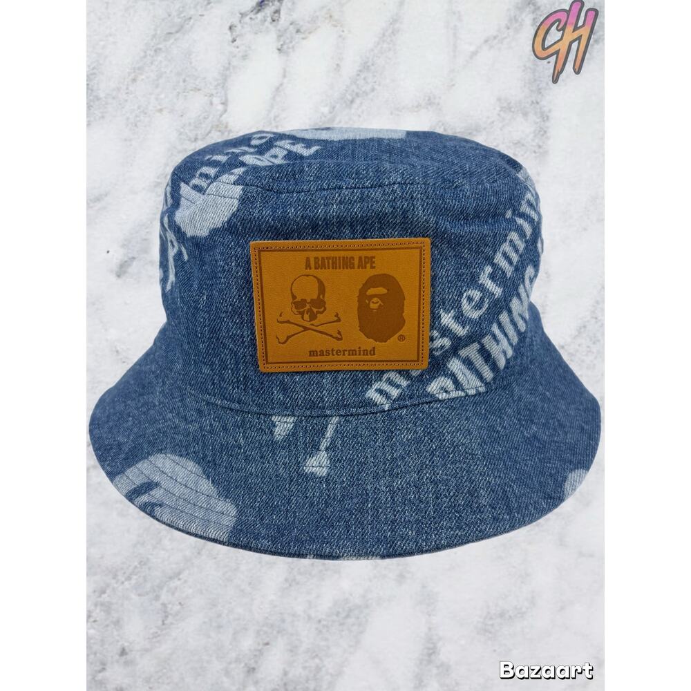 Bape X Mastermind World Indigo Denim Bucket Hat Size Medium
